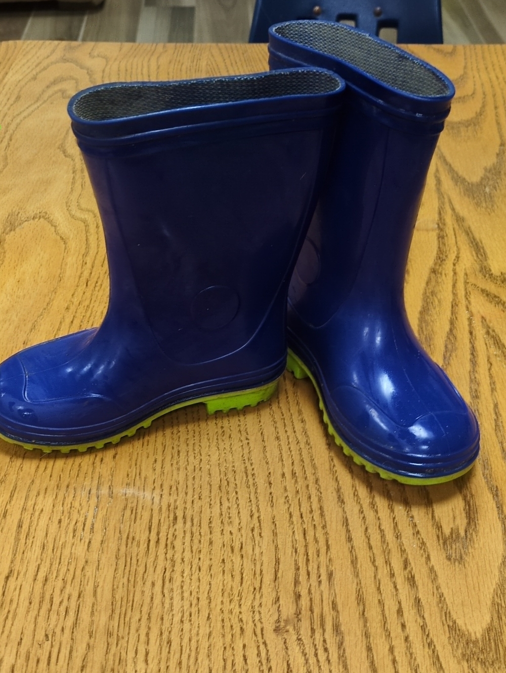 Kids Blue Rain Boots with Lime Soles